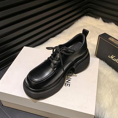 Кожаный стиль маленькие кожаные туфли женские весенние новые на шнуровке лоферы платформа женские туфли одинарные туфли