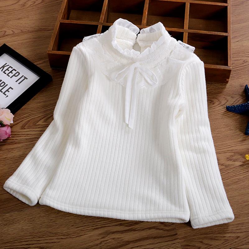 YUBAOBEI Блузки для девочек, белая одежда для маленьких девочек, детская одежда, школьная форма, блузка для девочек, хлопковая детская кружевная рубашка, плюшевый толстый теплый топ, блузки
