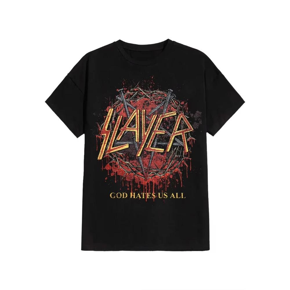 Футболка Slayer God Hates Us All Печать по всему периметру Летняя Роскошный бренд Хлопок Мужские и женские футболки