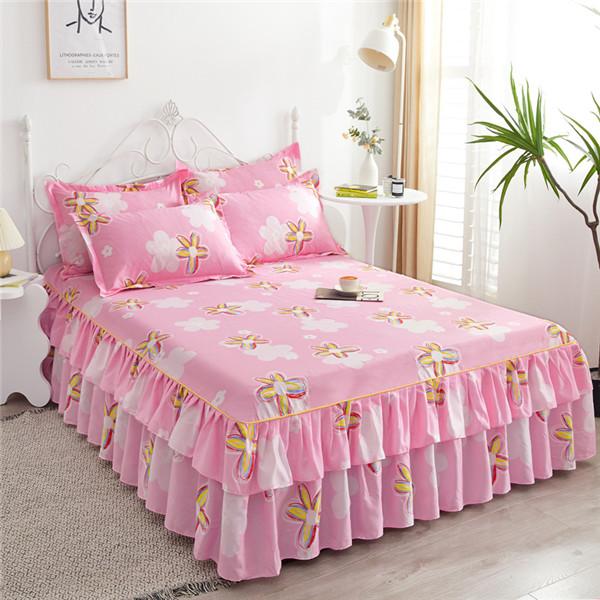 Floral Printed Bedspread Bedskirts Set 3PCS Bed Fitted Sheet With 2 Pillowcases Soft Breathable Bed Mattress Cover Protector Mat