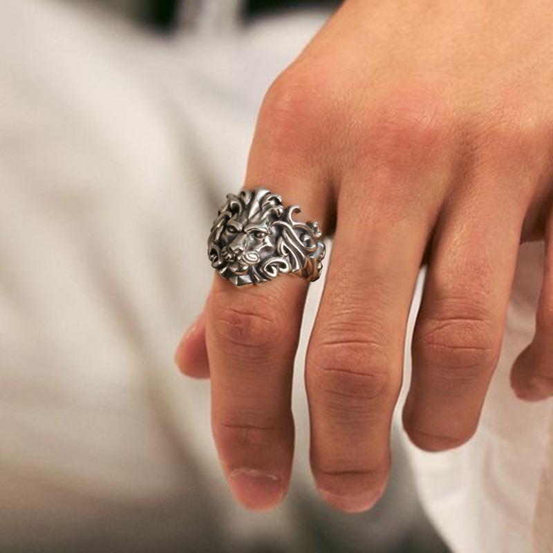 Мощное кольцо с открытой головой льва для мужчин, персонализированное модное ретро трендовое панк хип-хоп кольцо