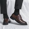 Мужская кожаная обувь Классический ретро стиль джентльмена Формальная свадебная обувь для жениха Уличная обувь для взрослых На толстой подошве Коричневая универсальная