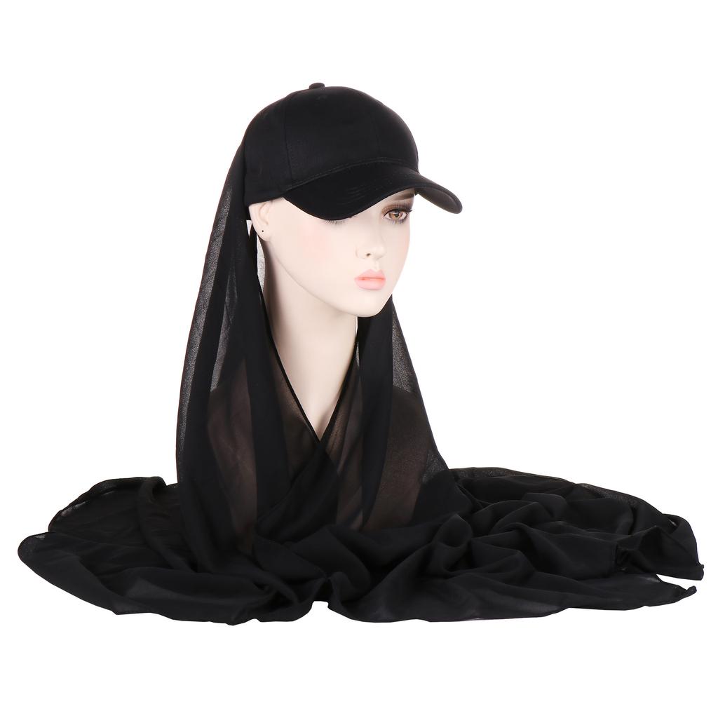 New Fashion Solid Color Scarf Cotton Baseball Cap Integrated Scarf Hat Muslim Hijab