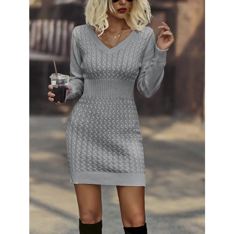 YYFS Женская мода повседневная осень-зима однотонный принт длинный рукав V-образный вырез свитера