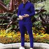 Весенне-осенний мужской вафельный костюм-двойка с круглым вырезом, длинными рукавами, повседневный спортивный на молнии