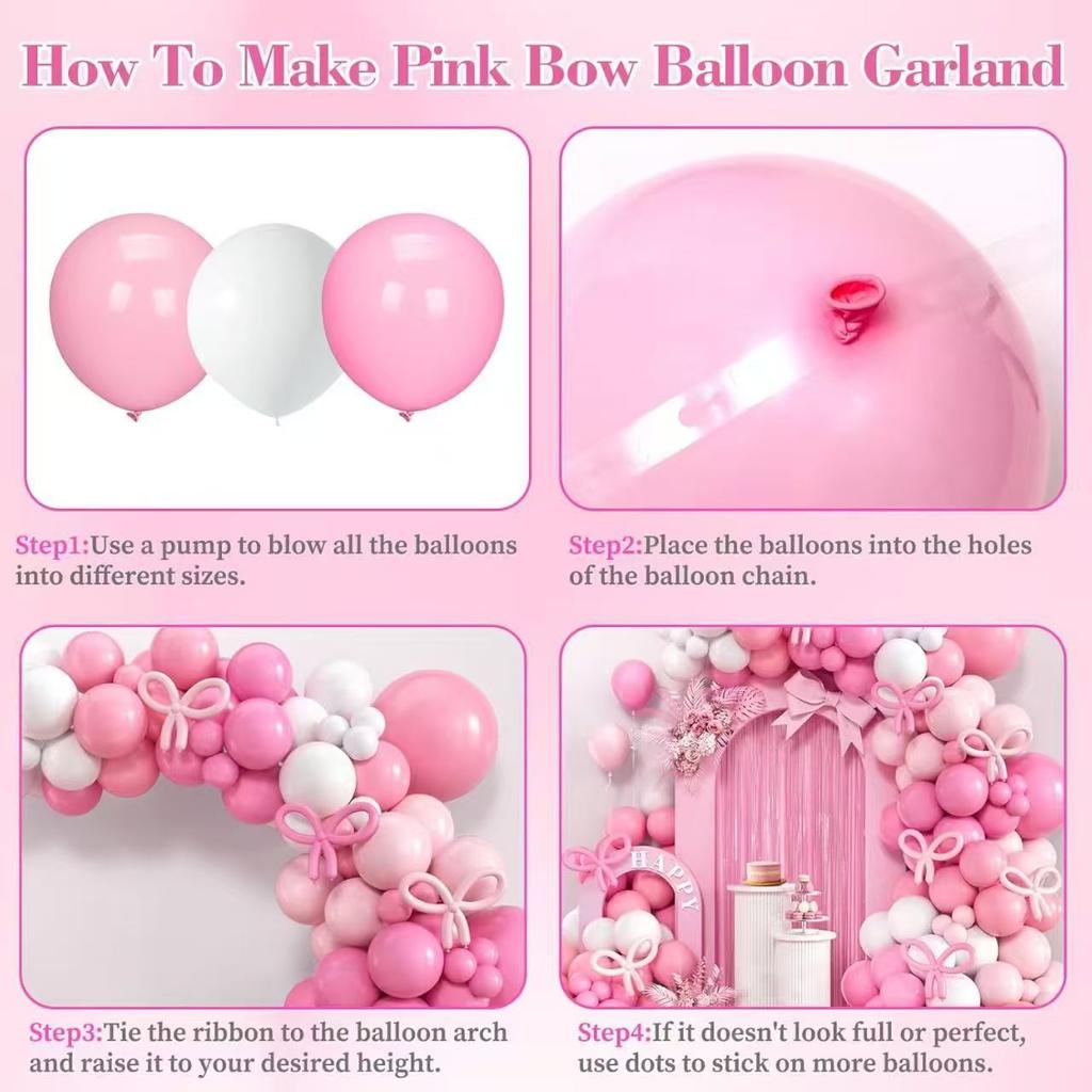 White Pink Bow Rain Silk Balloon Wreath Arch Set Wedding Bride Engagement Bachelor Party Pink Rose Red