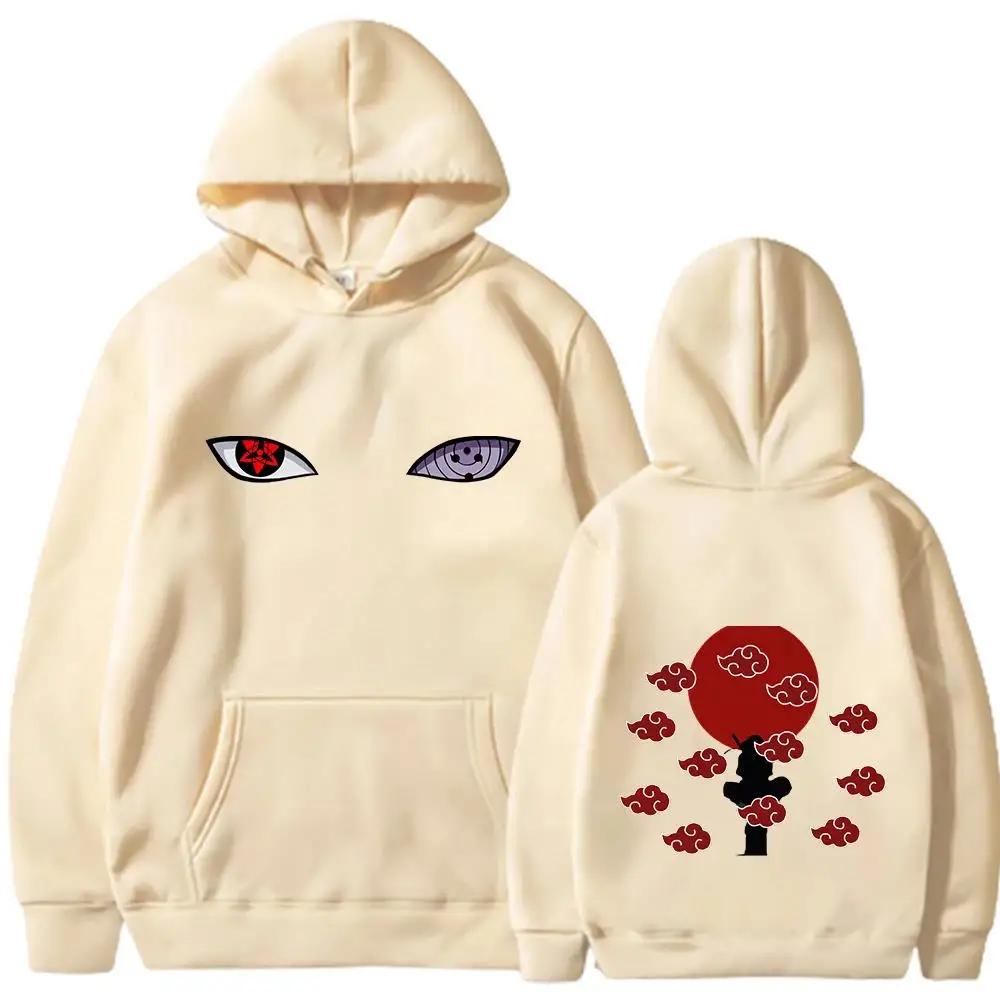 Naruto Hoodie, Unisex Drawstring Hooded Sweatshirt Akatsuki Red Cloud Itachi Anime Front Back Print Casual Long Sleeve Pullover