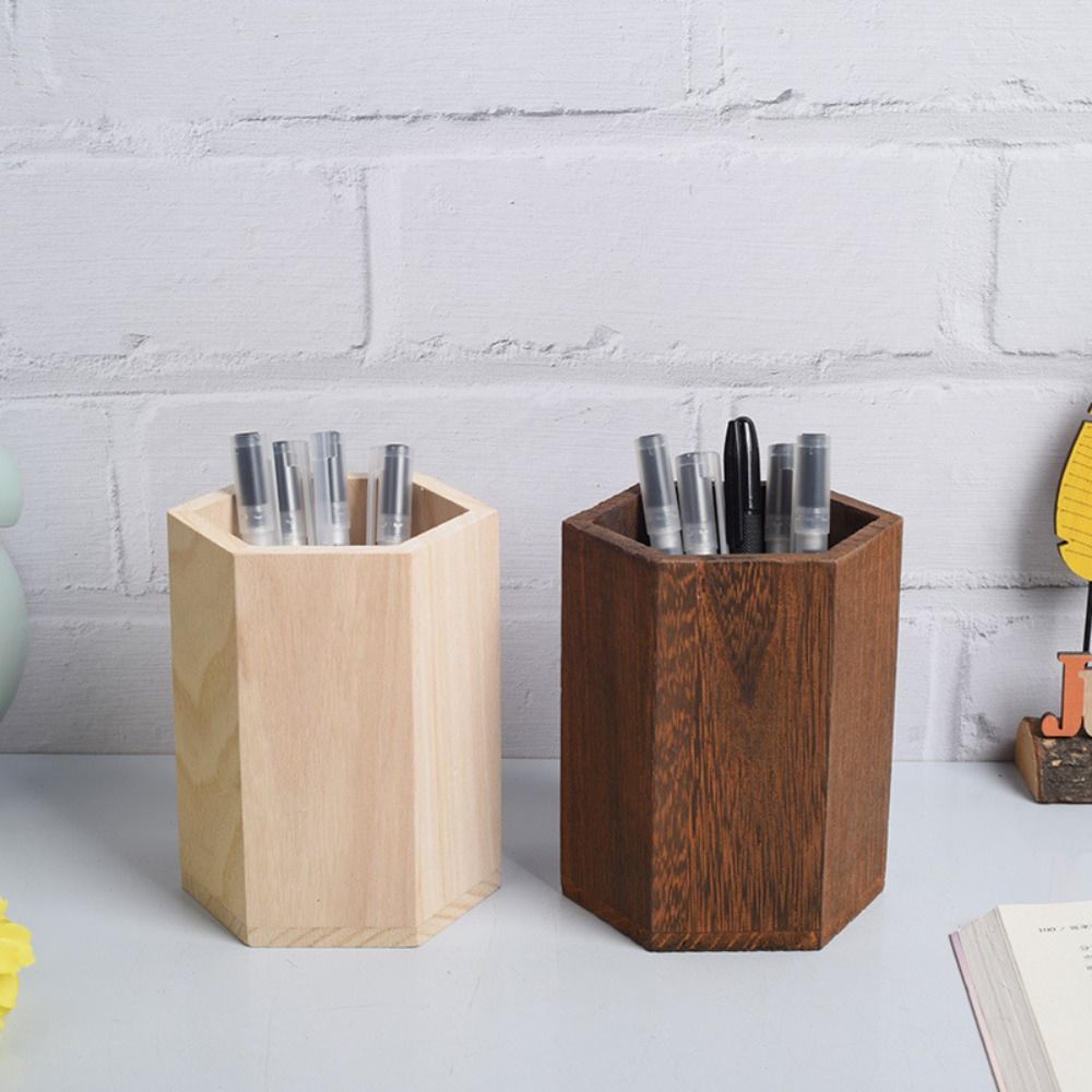 Desktop Storage Wooden Pen Holders INS Style Large Capacity Pen Holder Box Multifunctional Wooden Pencil Organizer
