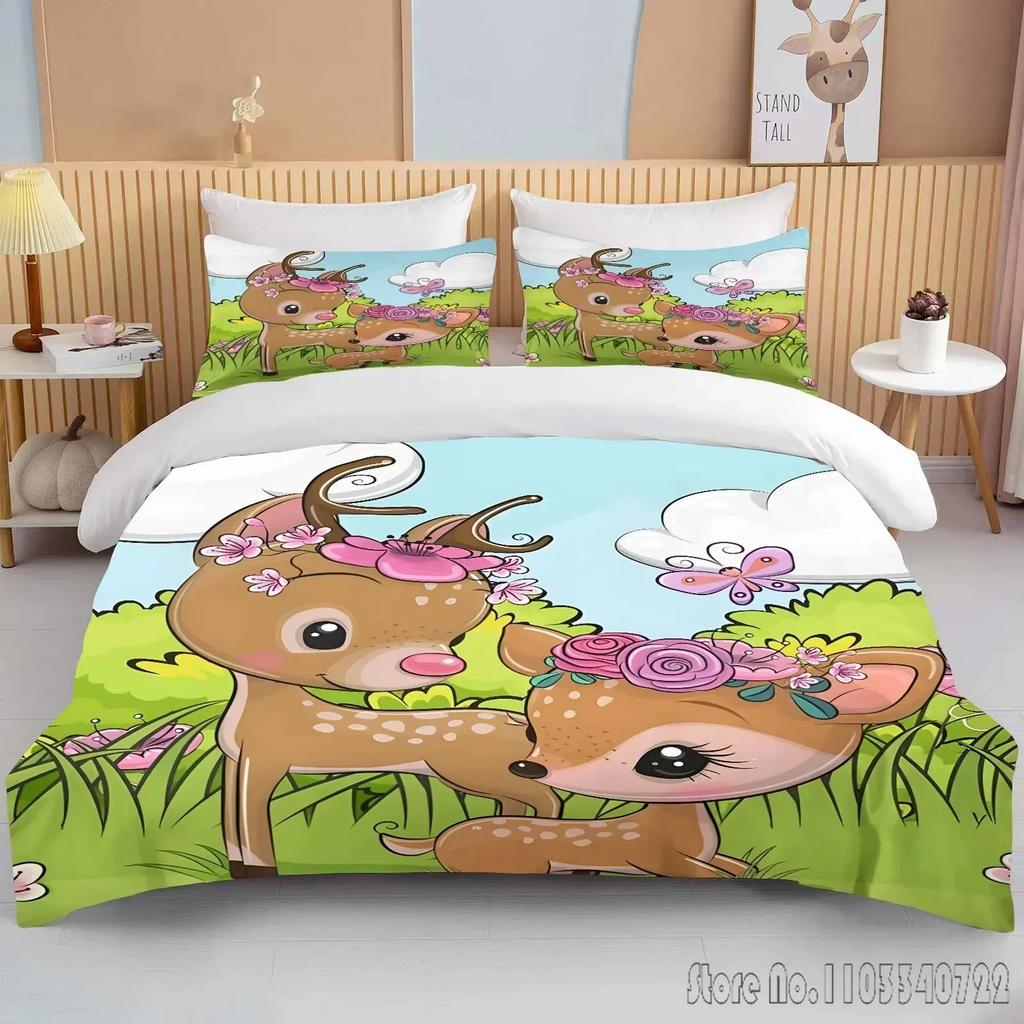 Мягкий постельный комплект с принтом Бэмби, пододеяльник, аниме-одеяло, подарок на день рождения для взрослых и детей, полный размер, размер кинг