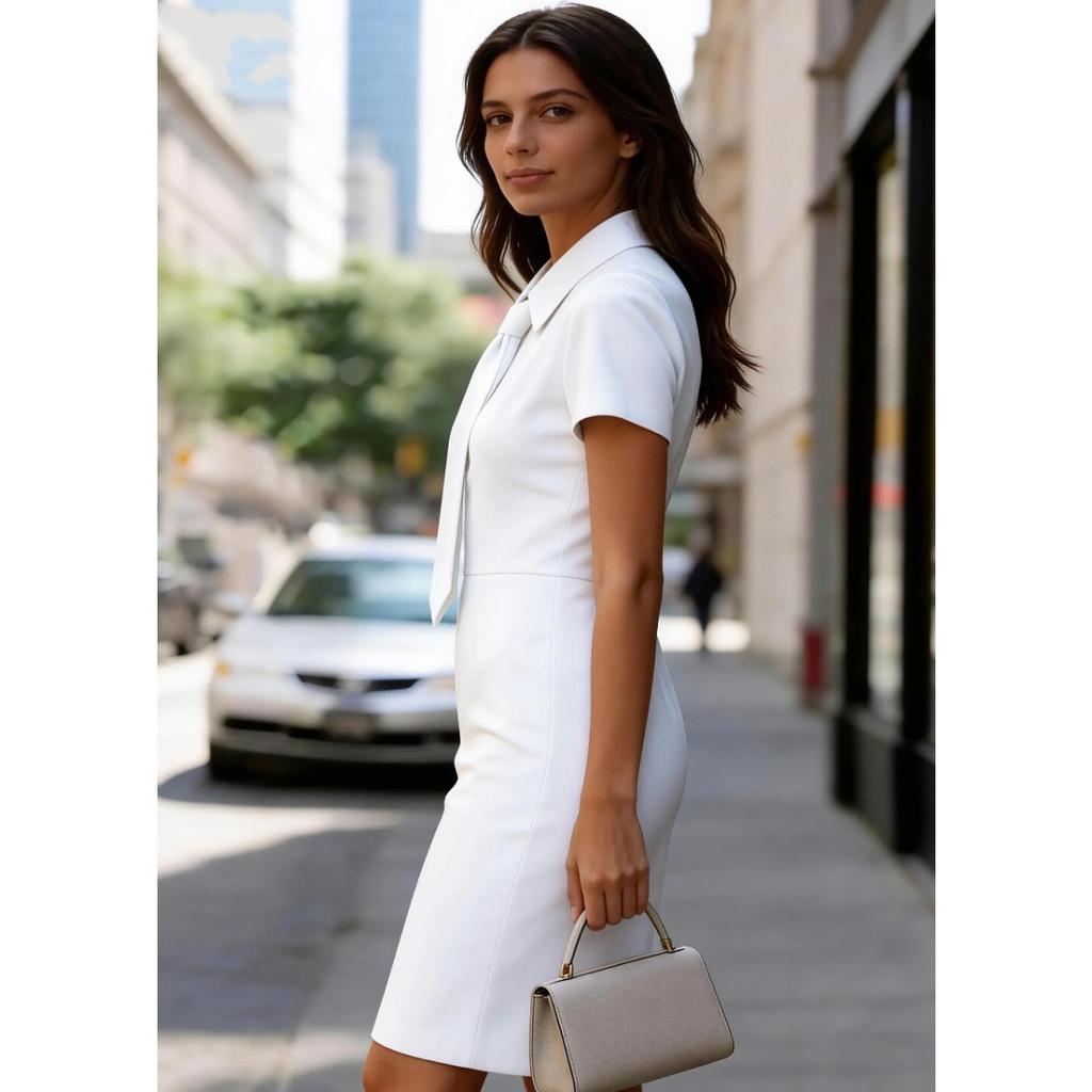 2026 New Elegant Tie Neck Sheath Dress for Women, Short Sleeve Formal Office Pencil Dress, Slim Fit Business Workwear