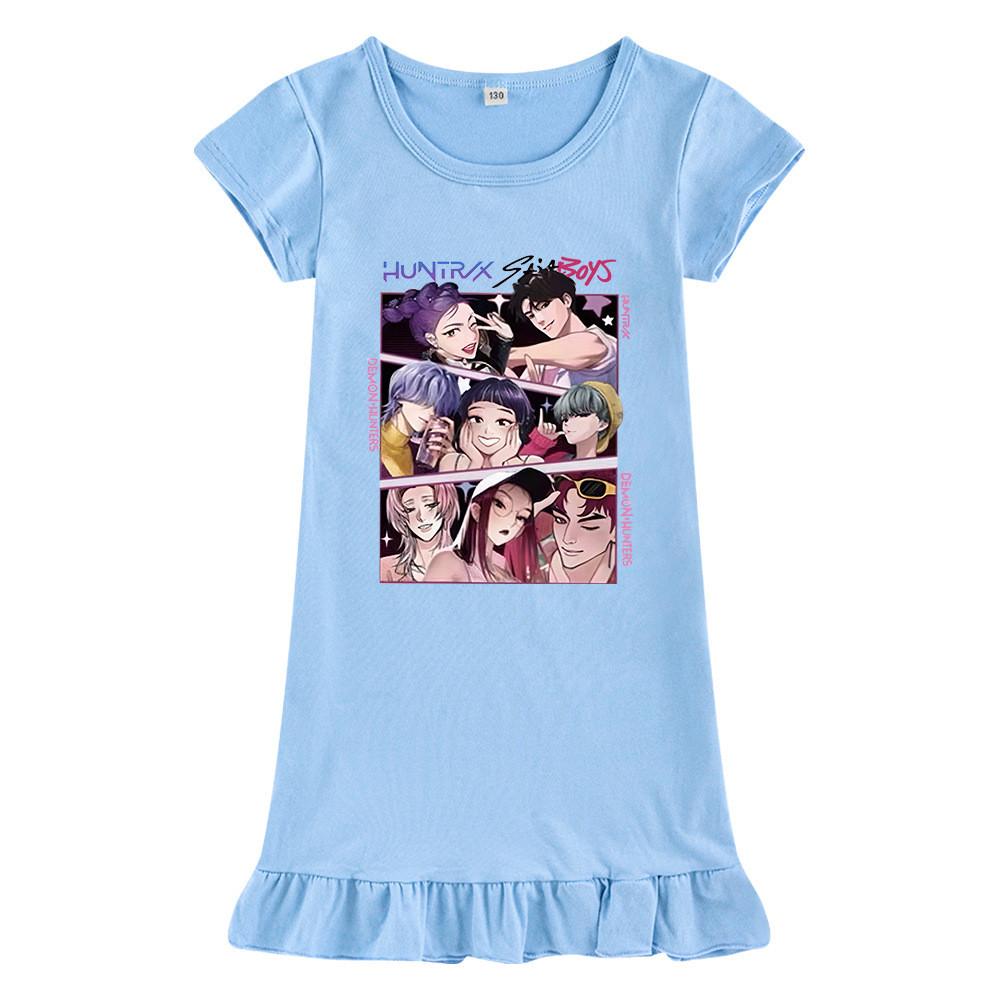 M1224 Kids Girls Sajaboys Kpop Rumi Zoey Mira Print Short Sleeves Ruffle Dress