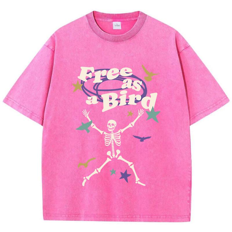 Женские стираные футболки Free As Bird Skeleton Man Printed Tee Shirts Удобные хлопковые футболки больших размеров Одежда
