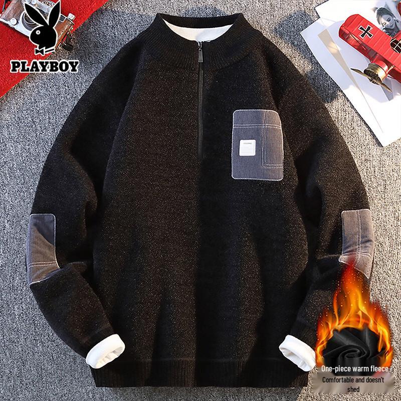 PLAYBOY Men's Half-Zip Stand Collar Knit Fleece Sweatshirt