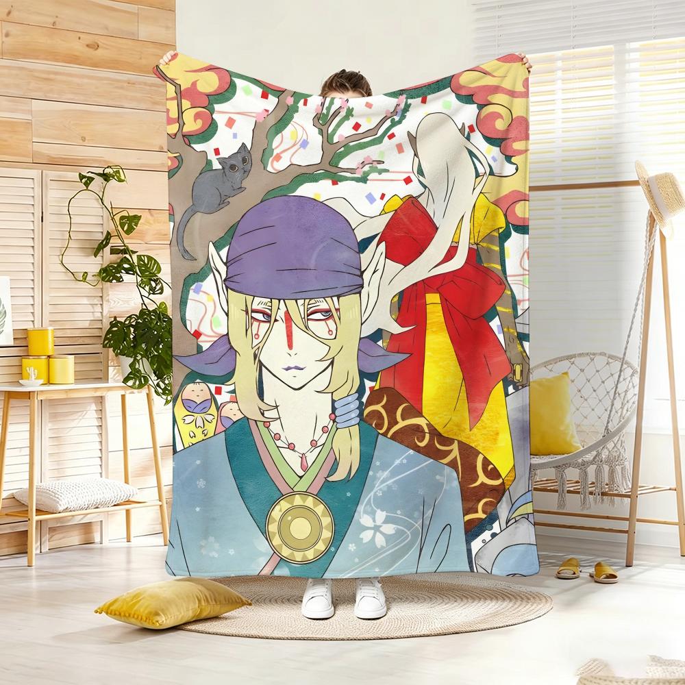 Ukiyo e style Yokai Anime M-Mononokes Throw Lightweight 240g Flannel Blanket Soft Skin-friendly for Summer Cooling