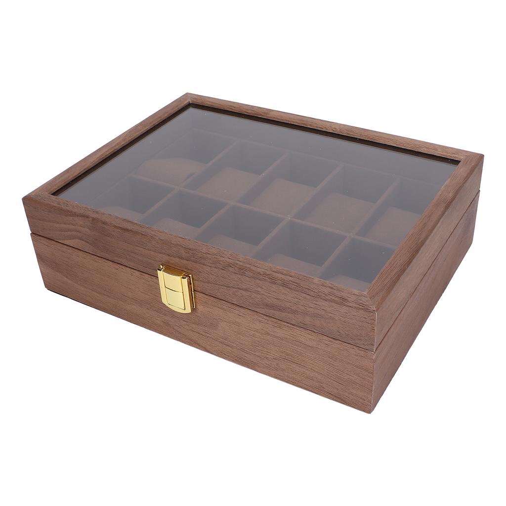 10 Grid Wooden Watch Box Transparent Cover Watch Jewelry Storage Organizer Container Box