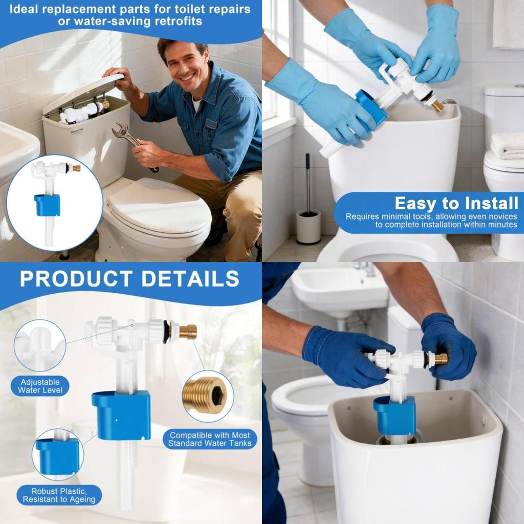 1/2 Brass Thread Side Entry Toilet Fill Valve Air Gap Anti-backflow Toilet Flush System Spare Part