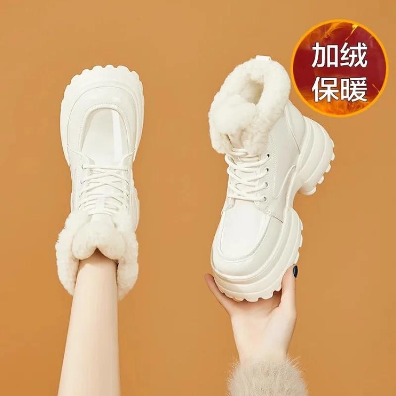 Fashion Winter Women's Boots Plush Comfortable Warm Waterproof Platform Height Increasing Ankle Boots Anti Slip Outdoor Short Boots2025