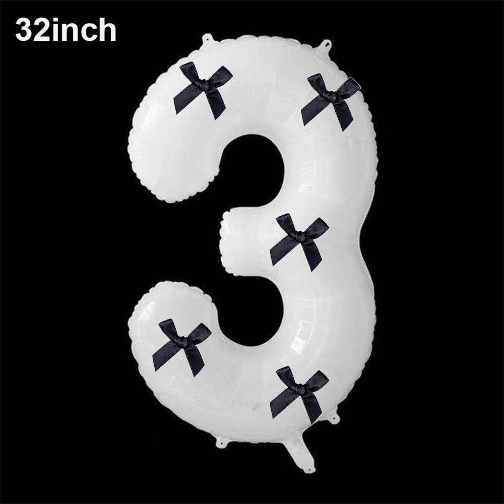 32inch Aluminum Film Black Bow Number Balloons Ribbon Bows Balloons for Birthday Decoration Supplies Anniversary Number Balloons