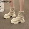 Fashion Autumn Chunky Women Slim Short Boots Fashion Back Zippers Thick Heel Ankle Booties Street Style Female Shoes