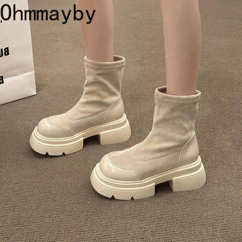Fashion Autumn Chunky Women Slim Short Boots Fashion Back Zippers Thick Heel Ankle Booties Street Style Female Shoes