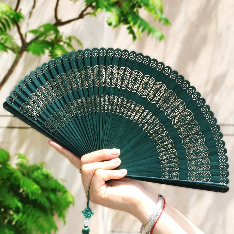 336 Бамбуковый веер в китайском стиле для женщин, Полый складной веер, Традиционный портативный веер, который легко открывать и закрывать, Веер для танца Ханьфу, Веер-подарок