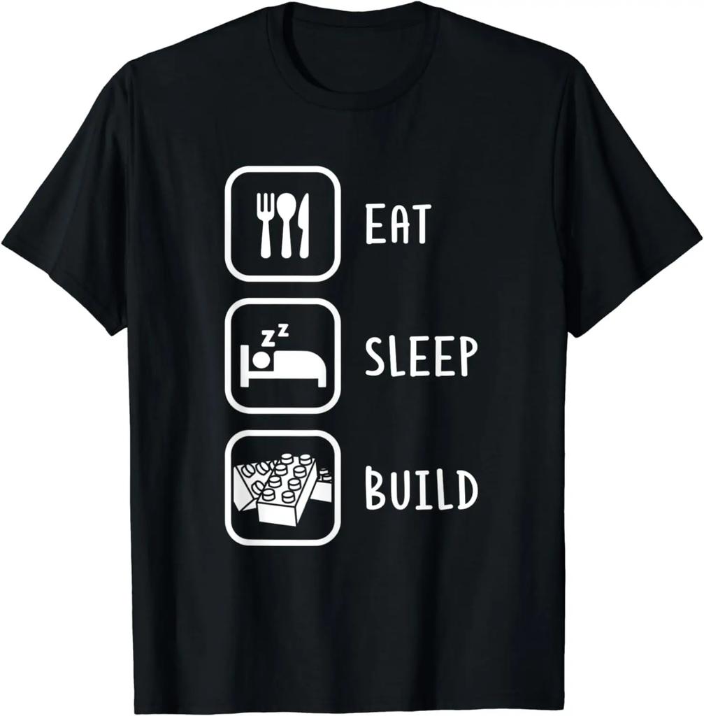 Eat Sleep Build Brick Toy Fest T-Shirt Fun Toy Building Block Clothes Original Design Tshirt Womens Clothing Tops