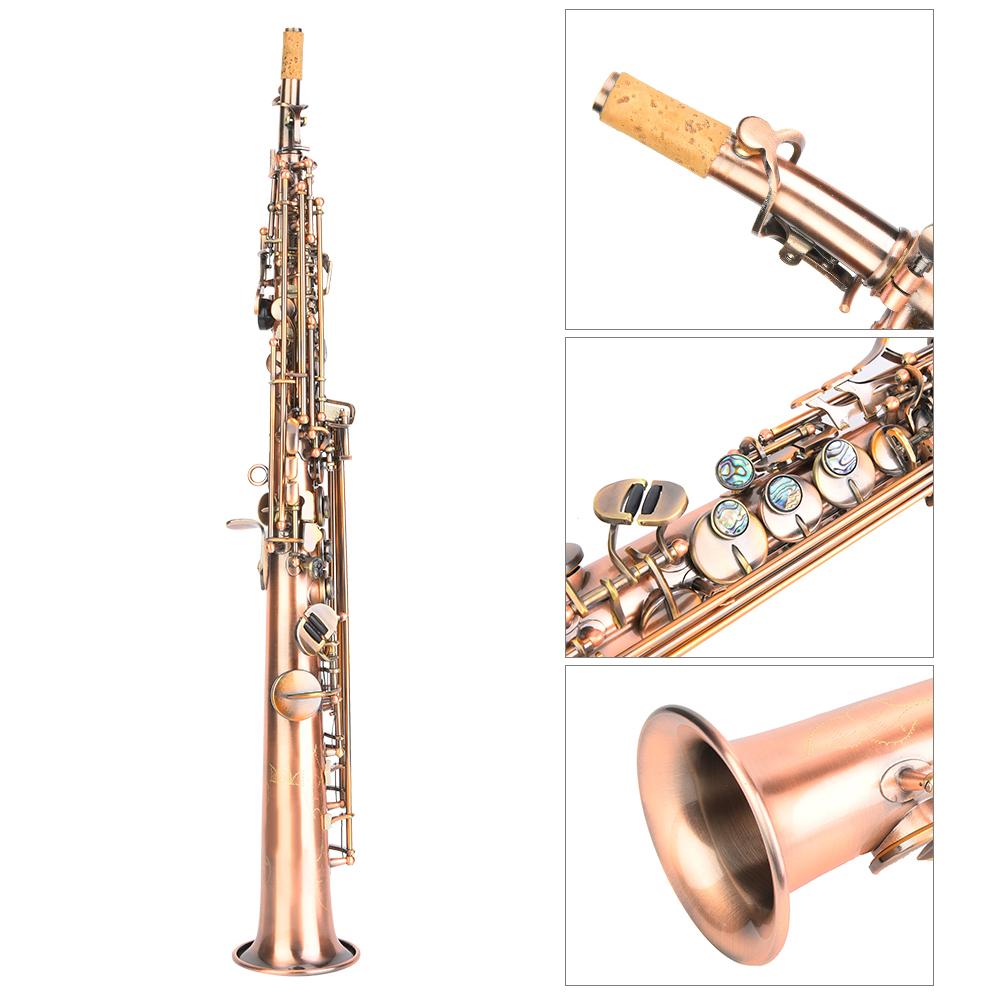 Профессиональный антикварный красный медный сопрано си бемоль прямой саксофон с сумкой для переноски