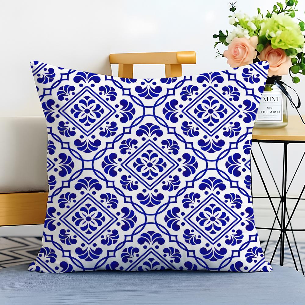 Blue and White Porcelain Cushion Cover Washable Linen Pillowcase Soft  for Sofa Bed Cozy Home Room Decor