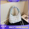 Клетчатая портативная маленькая сумка женская новая модная плиссированная сумка-облако летняя женская сумка-мессенджер на цепочке