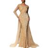Women's Sequin Evening Dress Lace Long Sleeve Bodycon Maxi Dress Sparkly Floor Length Mesh Patchwork Overlay Dress for Cocktail Wedding Parties