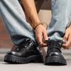 Мужские кожаные туфли на толстой подошве. Модный минималистичный дизайн. Для отдыха на природе. Модные вечерние деловые походные туфли. Черные мужские молодежные туфли.
