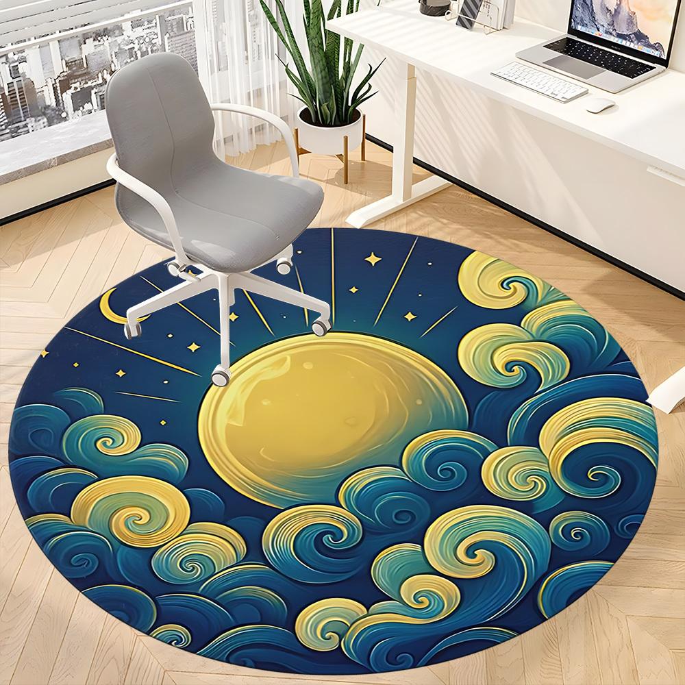 1pc Moon Waves Office Round Area Rug, Mat Suitable For Office, Under Office Chairs Bedroom Living Room Home Decor, Room Deco
