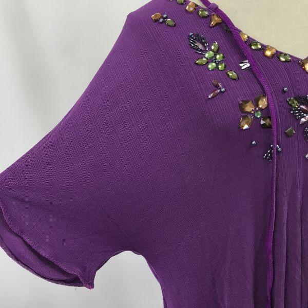 ITALIYA Jewel Decorated Short Sleeve Tunic Mini Dress Women's L purple(USED)