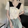 Doll Collar Hollowed-out Short-sleeved Knitted Cardigan for Women Sweet Scalloped Turnover Collar Short College-style Elegant Top In Summer
