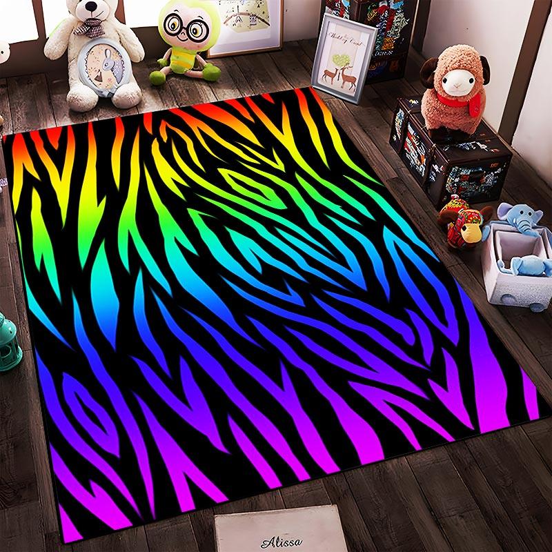 Colorful Zebra Pattern Carpet with Rainbow Stripes for Home Decor Suitable for use as an anti-slip for living room bedroom sofas