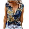 Women Tanks Sexy V Neck Sleeveless Summer Tops Vest 3D Print Blue Chrysanthemum Tops