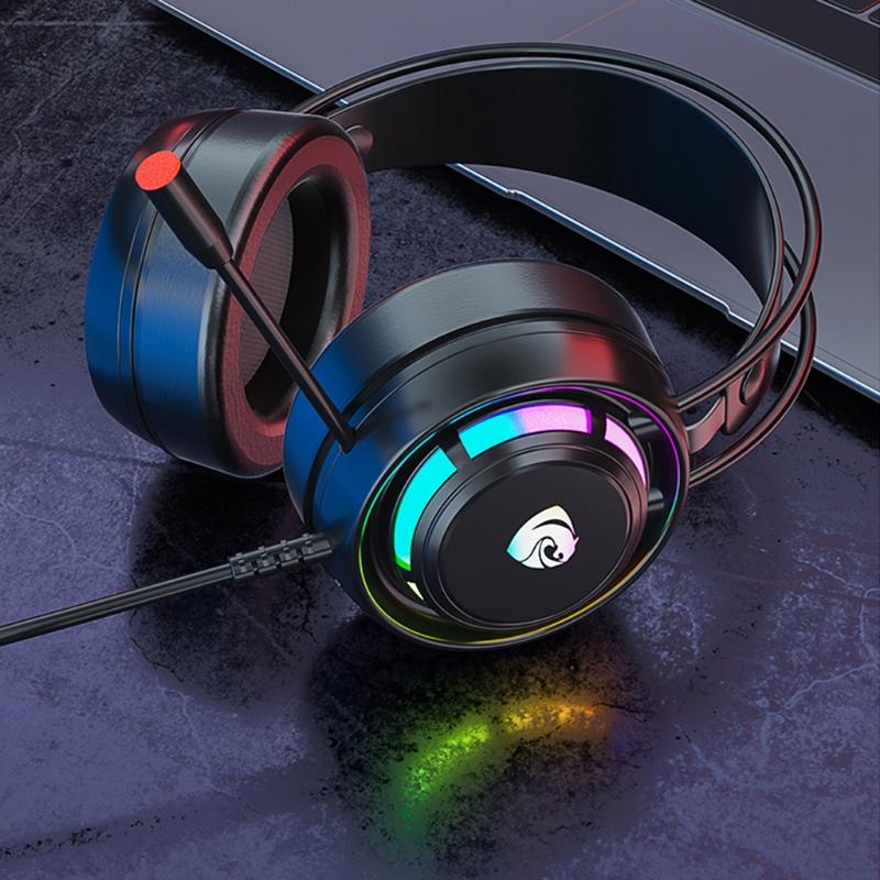 Игровая гарнитура с RGB-подсветкой, объемный стереозвук, наушники с мягкими амбушюрами, мощный эргономичный дизайн, удобные в ношении