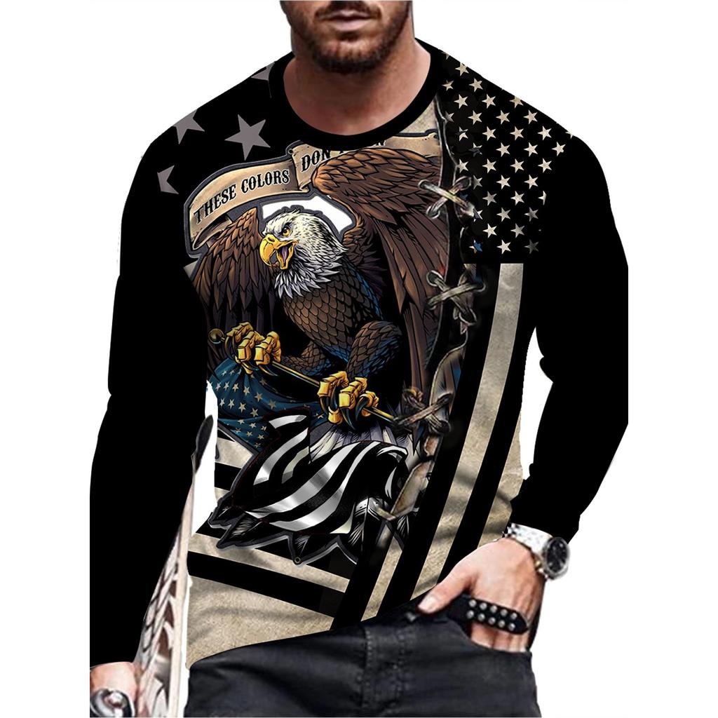 Осенне-весенняя мужская футболка с длинным рукавом и принтом