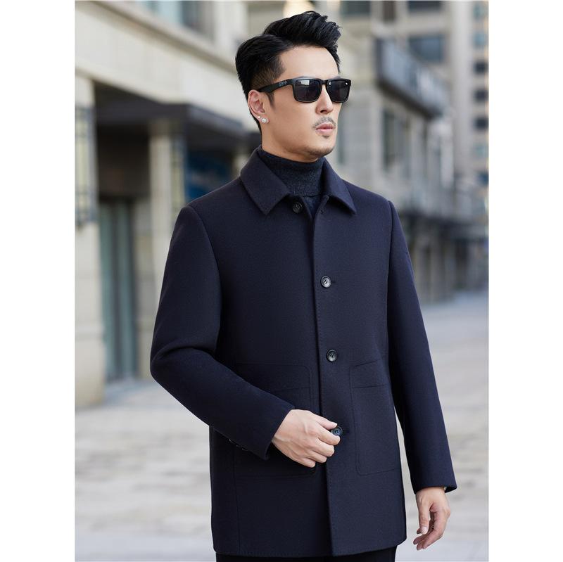 Осенне-зимнее двухстороннее кашемировое пальто, повседневное шерстяное пальто, мужское двухстороннее шерстяное пальто средней длины с лацканами для людей среднего возраста