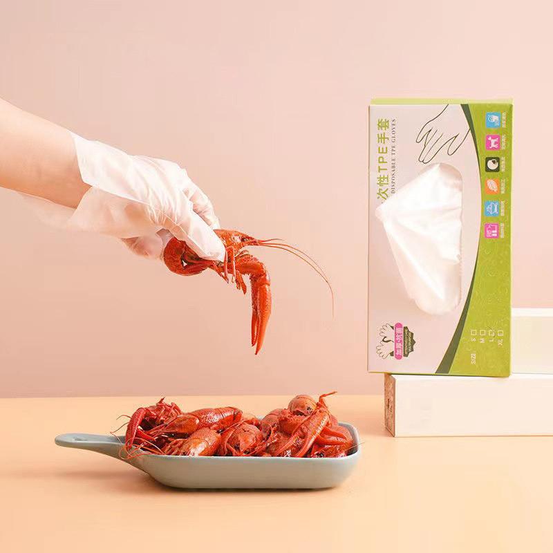 50Pcs/Box Latex Free Gloves Tpe Disposable Gloves Transparent Non-Slip Acid Work Safety Food Grade Household Cleaning Gloves