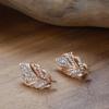 Leaf Shape Hoop Earrings for Women Shiny Gold Color Cubic Zircon Elegant Temperament Wedding Bridal Jewelry