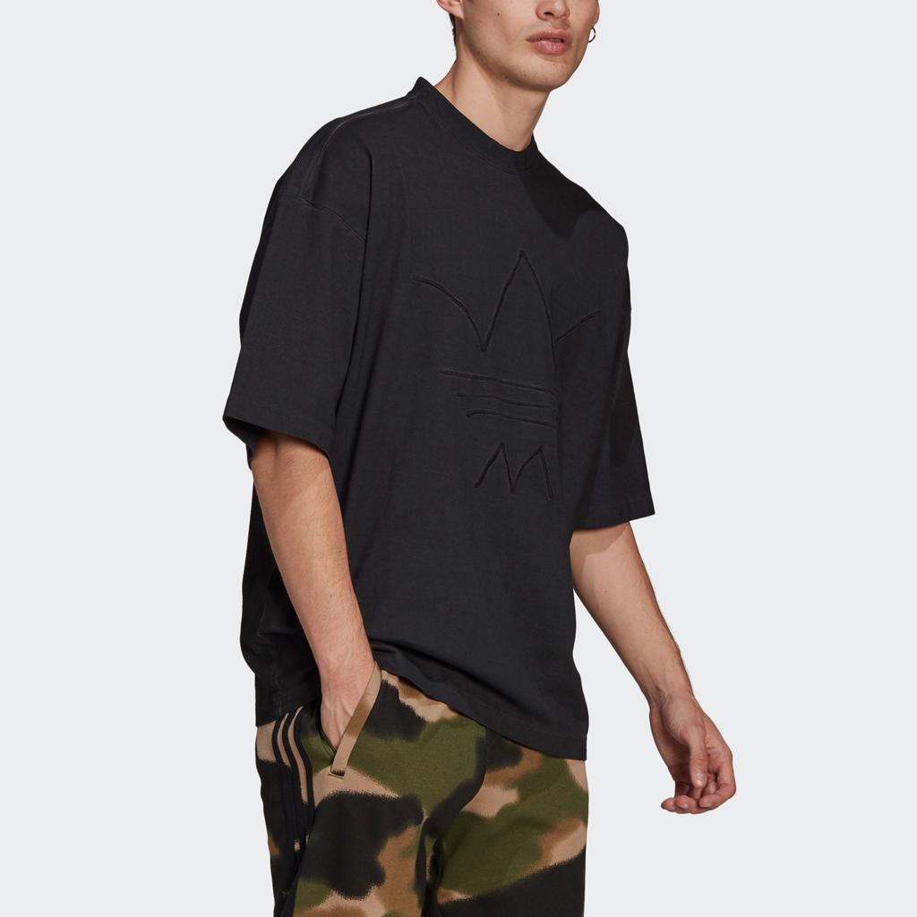 Adidas Оригиналы Свободная спортивная футболка с абстрактной вышивкой и круглым вырезом, мужские топы, черный GN3323