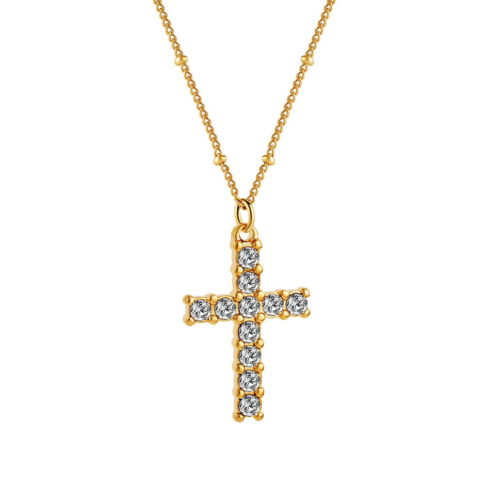 Fashion Cross Pendant Necklace for Women Men Stainless Steel Gold Plated Zircon Jesus Collar Neckalces Trend Couple Zircon