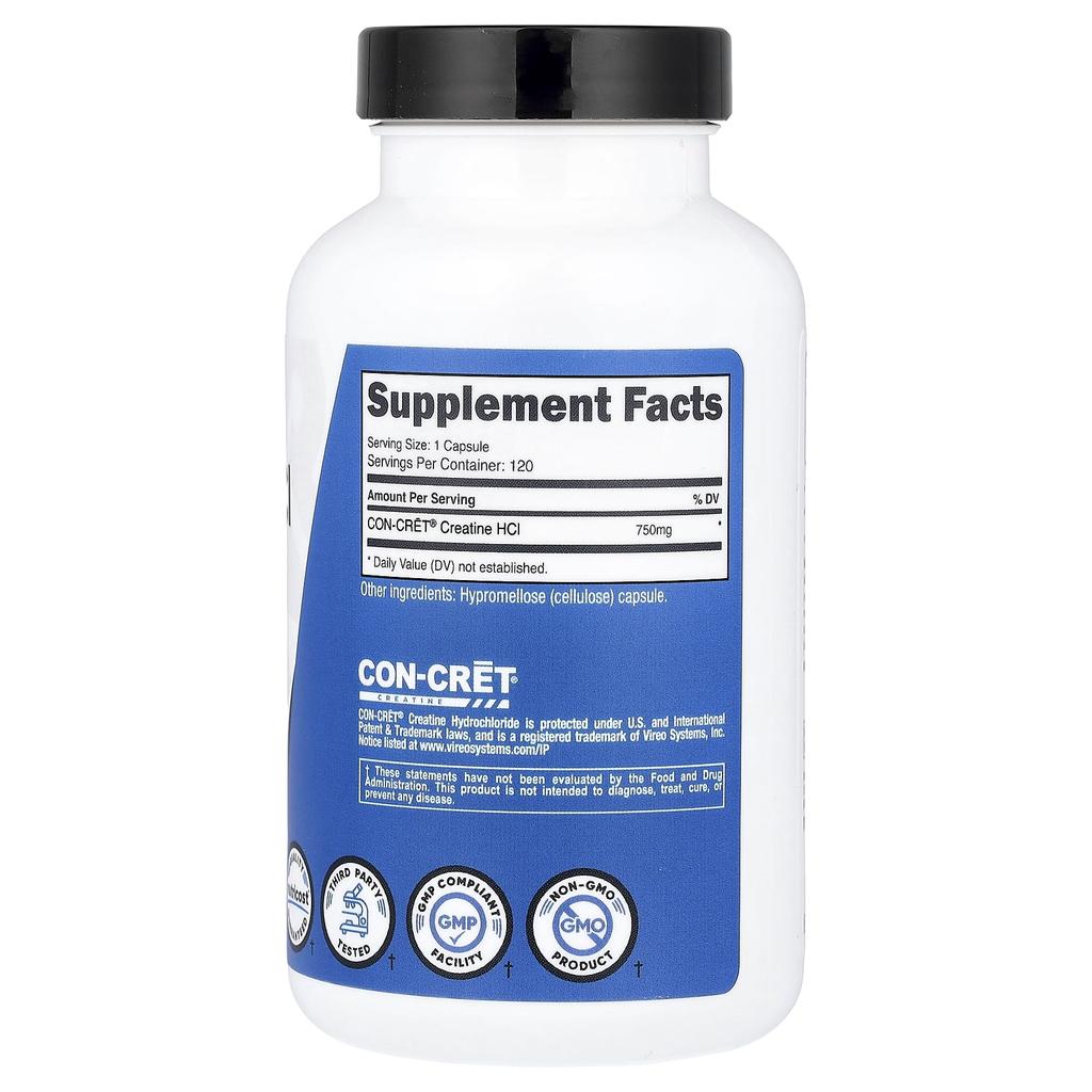 Nutricost Athletic Performance, Creatine HCl, 750mg, 120 Capsules