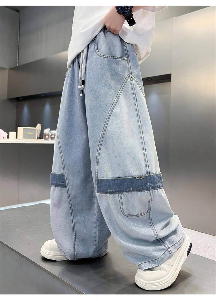 Boys' jeans summer 2026 new children's summer pants thin, medium to large, cool and wide leg pants trendy