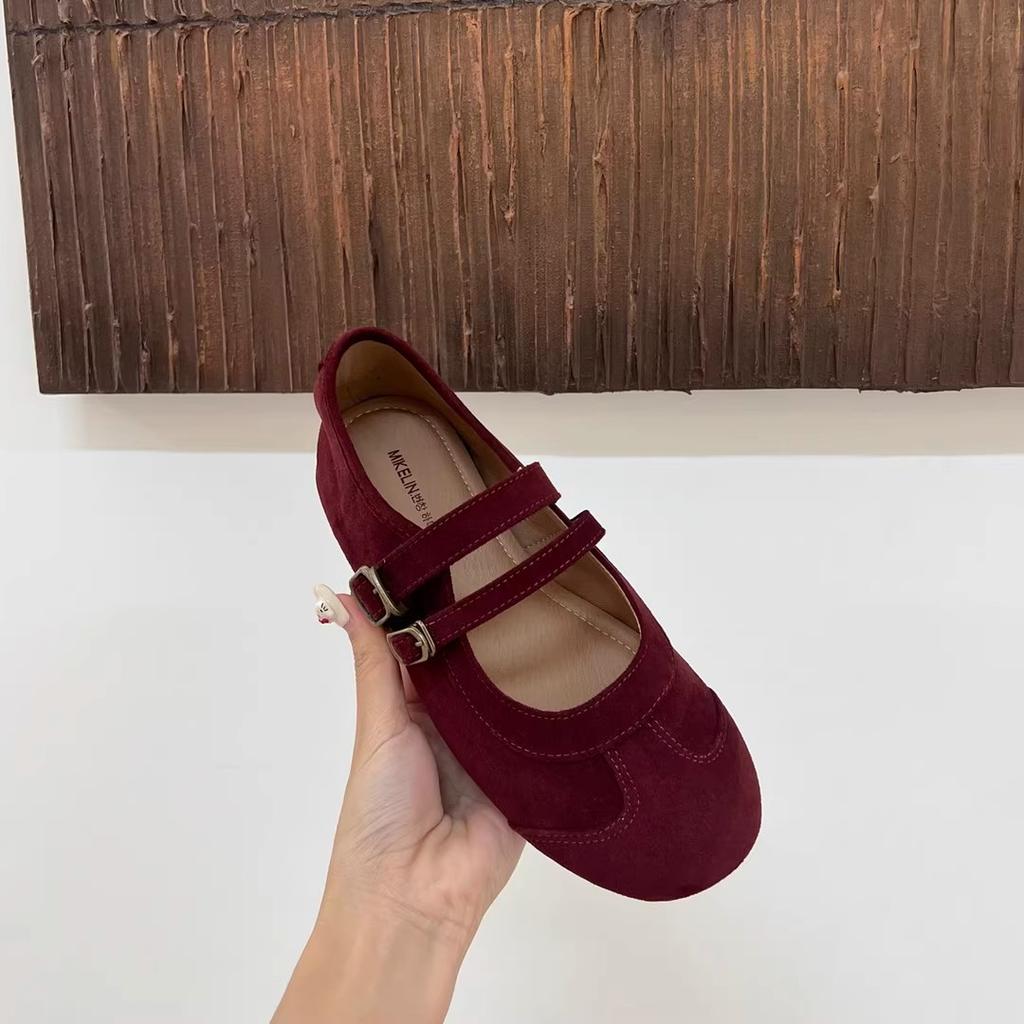 Mary Jane Shoes Women's Autumn 2025 New French Shallow Mouth Single Shoes Flat Red Ballet Shoes Soft Leather Soft Sole