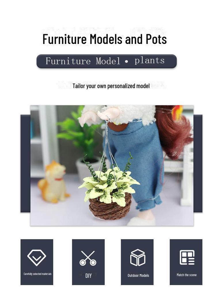 1:12 мини-аксессуаров для кукольного домика — подвесная цветочная корзина с поделками из желтого клена из смолы.