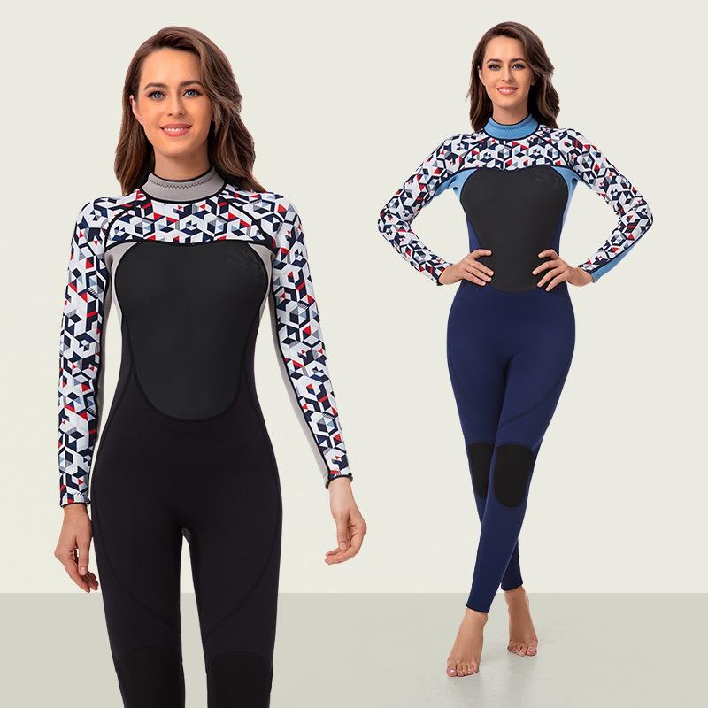 Cross Border New 3MM Diving Suit Women's One-piece Long Sleeved Pants Sunscreen Swimsuit Jellyfish Suit Snorkeling Surfing Suit