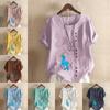 Women's Fashion Round Neck Short Sleeve T-shirt Casual Cotton Linen Graphic Shirt Antelope Prined Summer Blouse Tops Plus Size