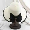 Korean Version Summer Sunscreen Floppy Raffia Straw Hat with Large Bow and Open Ponytail Foldable Casual Character Style Unisex